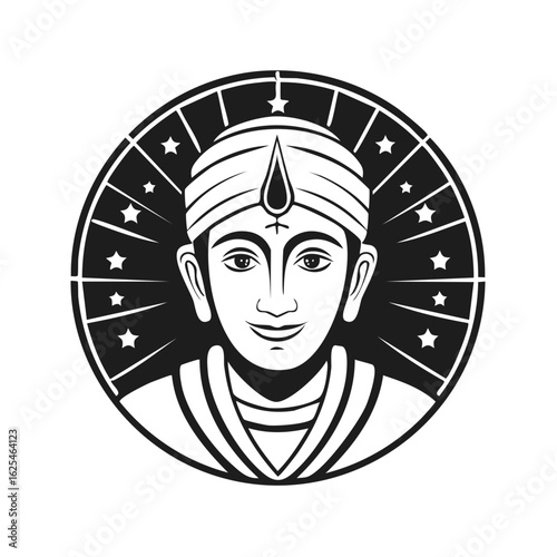 Young man wearing traditional turban and attire with religious symbol on forehead