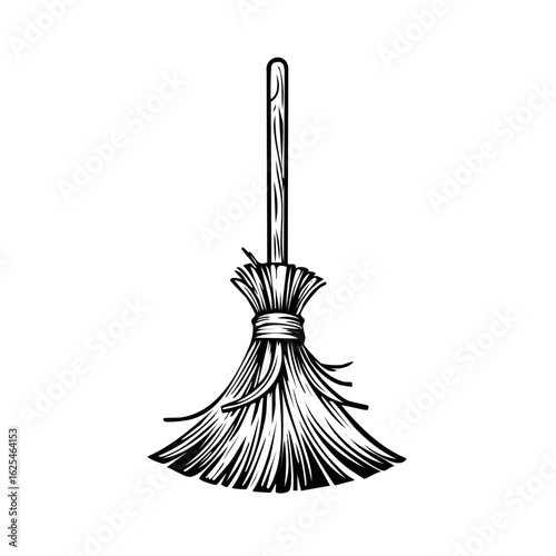 Classic Style Broomstick Illustration Traditional Sweeping Tool Graphic Element Halloween Magic Symbol