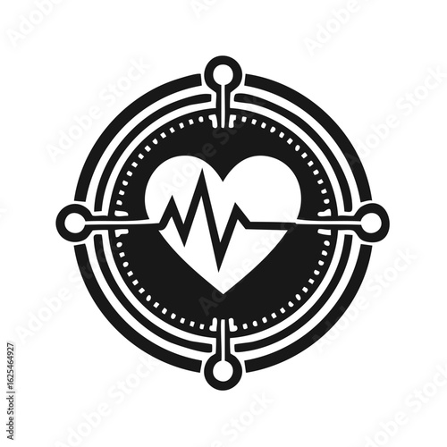 Heartbeat Rhythm in Circular Frame  Medical Symbol Icon Graphic