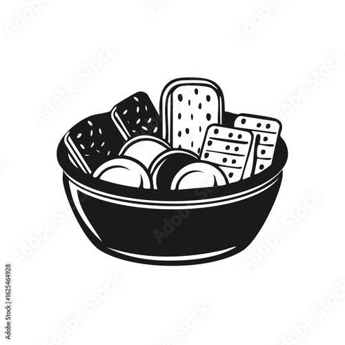 Simple Vector Icon of Assorted Cookies Pastries and Bread Slices in a Bowl