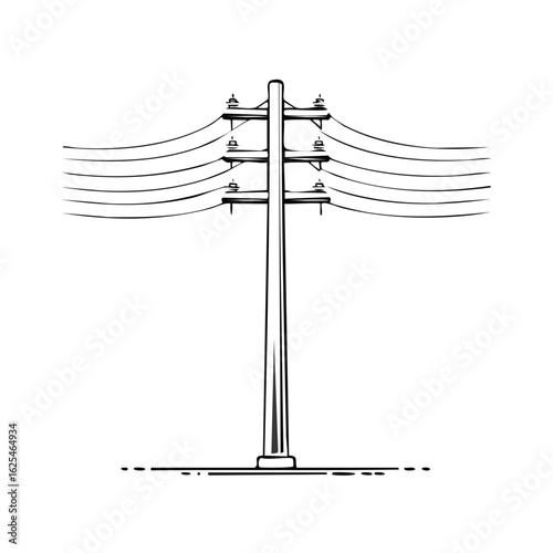 Detailed line art illustration of a utility pole with multiple power lines, symbolizing energy and connectivity