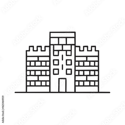 Medieval castle fortress line art icon simple architectural illustration