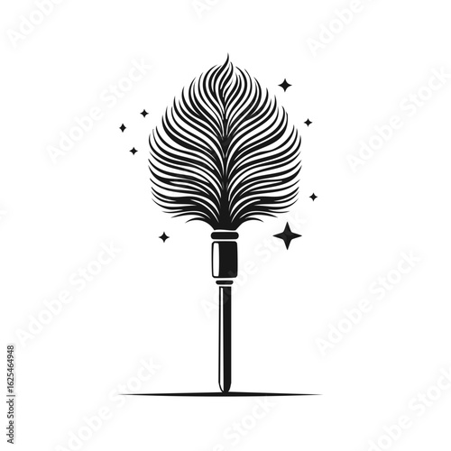 Artistic feather duster with sparkling stars cleaning tool concept