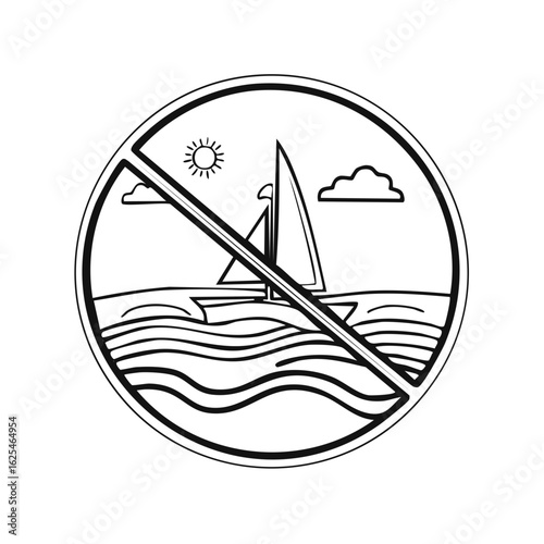 No Sailing Sign With Boat and Water Illustration In Restricted Circle