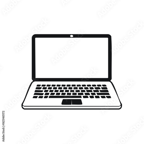 Laptop computer icon with a blank screen for mockups. Simple black and white vector illustration.