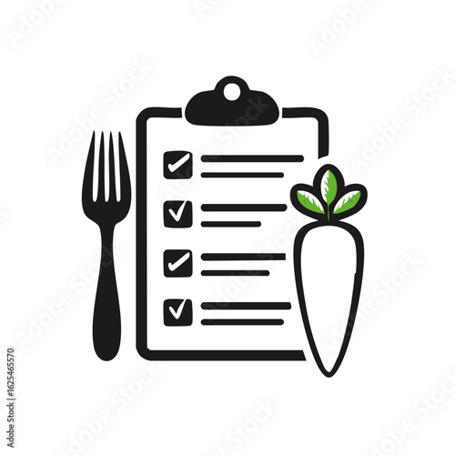 Diet Plan with Fork, Checklist and Carrot, Healthy Food and Nutrition Concept