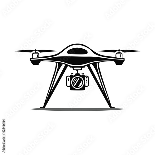 Modern Unmanned Aerial Vehicle Drone with Camera Minimalist Vector Icon Design