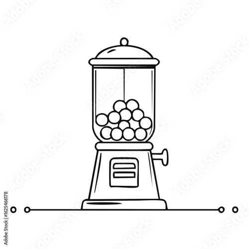 Classic Gumball Machine Line Art Illustration Filled With Candies Retro Icon