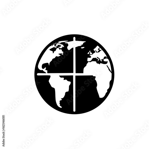 Black and white minimalist world globe icon with target crosshairs