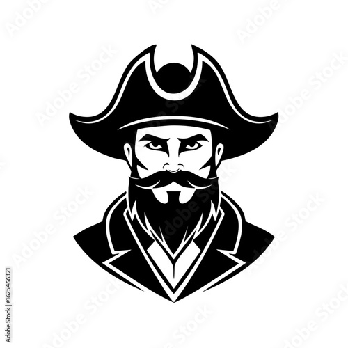 Fierce Pirate Captain with Beard and Tricorne Hat Emblem