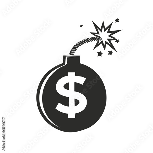 Exploding Money Bomb Icon with Dollar Sign Vector Illustration. Economic Crisis Financial Threat.