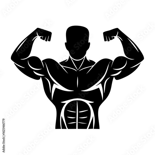 Muscular Man Silhouette Flexing Biceps Strength and Fitness Vector Illustration