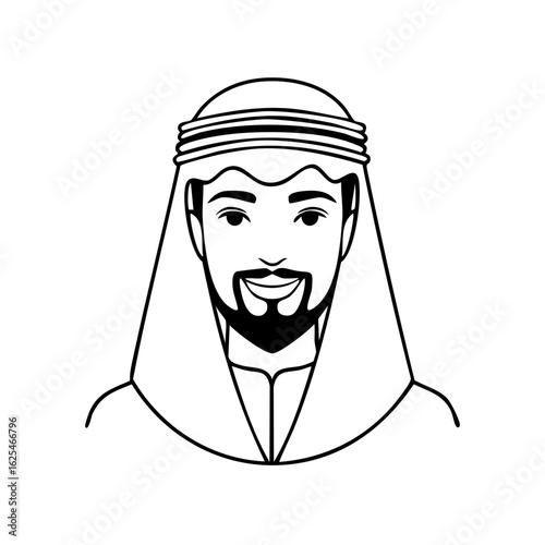 Man in Traditional Arabic Clothing with Beard and Headscarf Smiling
