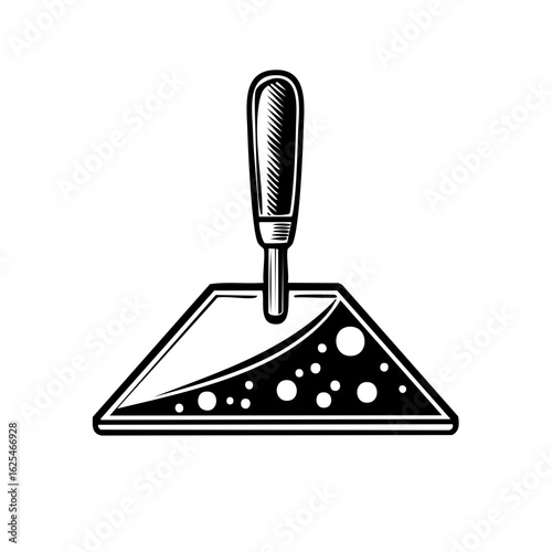 Classic black and white illustration of a masonry trowel holding cement mortar building material