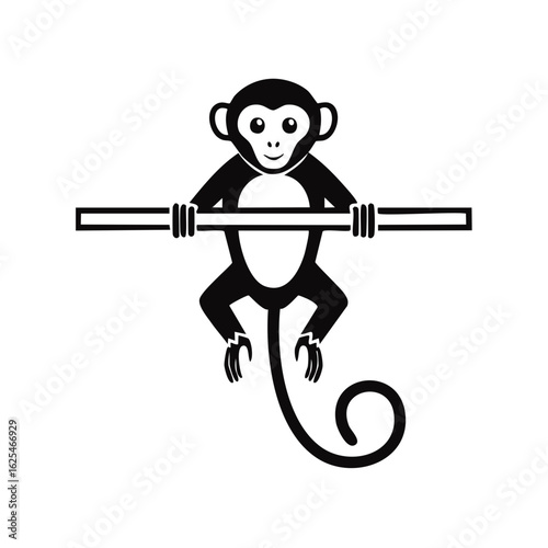 Monkey Hanging Black Silhouette on a Horizontal Bar Jungle Gymnastics Primate Acrobatics Design
