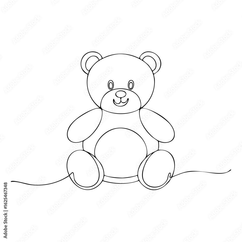 Obraz premium Cute Teddy Bear Line Art: Simple Single Outline Drawing of a Plush Toy Animal Sitting Down in Childlike Style for Creative Design