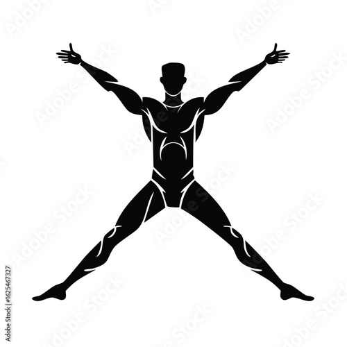 Athletic Silhouette Man with Arms and Legs Spread Wide, Dynamic Action Pose