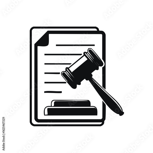 Gavel striking legal document icon representing law and justice