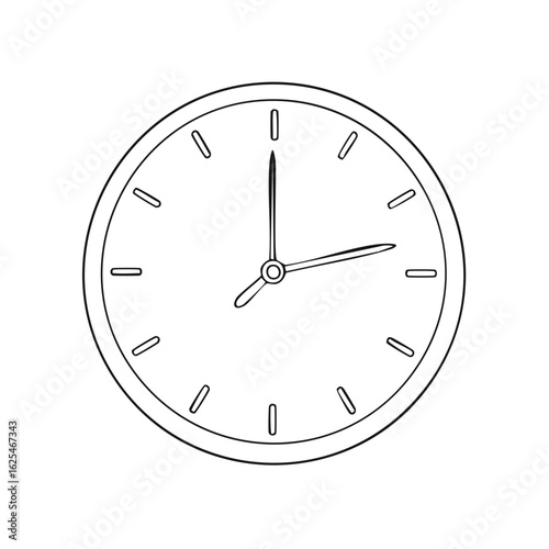 Minimalist wall clock illustration with hands at two o'clock line art sketch