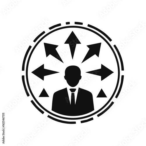 Man with Arrows Indicating Multiple Directions Options Career Path Choices