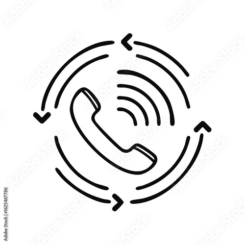 Repeating Phone Call Service Icon - Handset with Rotation Arrows and Signal Waves