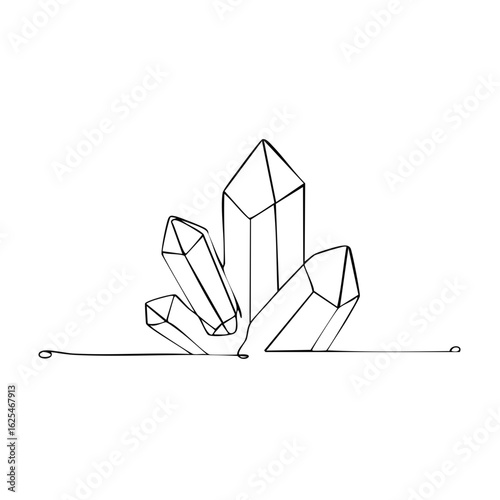 Minimalist Line Art Drawing of a Cluster of Crystals Decorative Elements for Spiritual or Healing Design