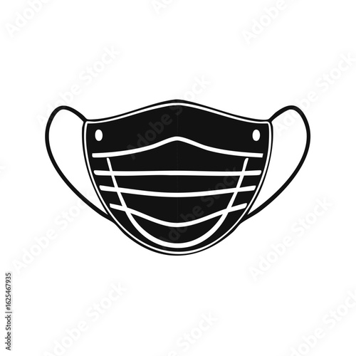 Stylized black and white medical face mask icon for health safety and virus protection
