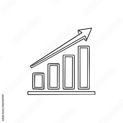 Hand-drawn increasing bar graph with upward arrow indicating growth and progress