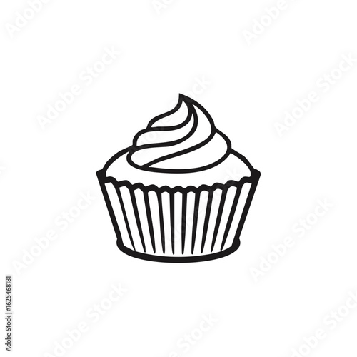 Simple hand drawn cupcake with swirling frosting icon