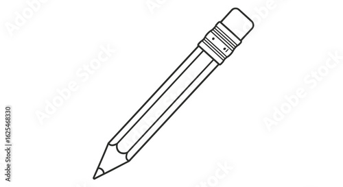 Vector art of black and white outline of a pencil with an eraser isolated on white background