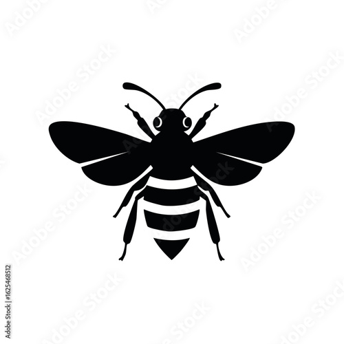 Clean Simple Black Silhouette of a Flying Honey Bee Insect Logo Icon
