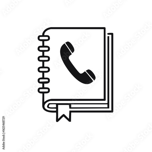 Address book icon with handset symbol for contacts directory, phone numbers and contact details.