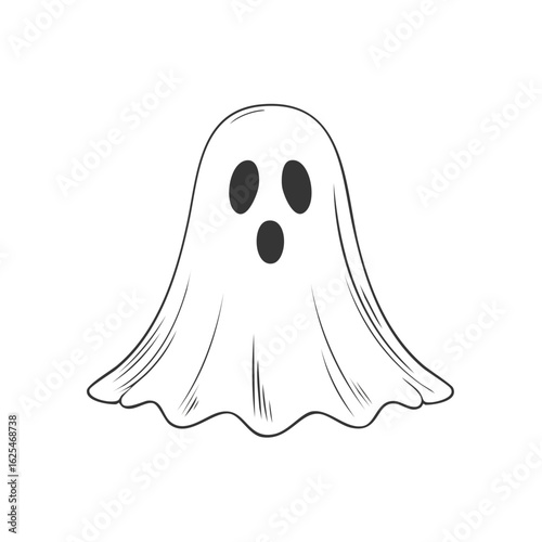 Cute spooky ghost character line art illustration for Halloween holiday decoration
