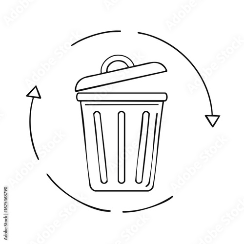 Recycle bin and arrows outline representing waste reduction process