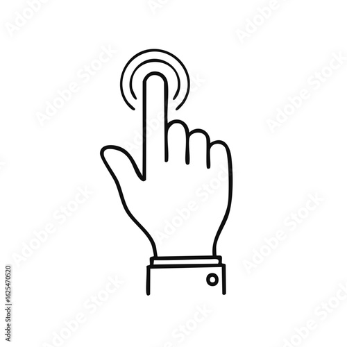 Hand gesture finger touching pressing button linear icon concept with sleeve and cuff simple illustration