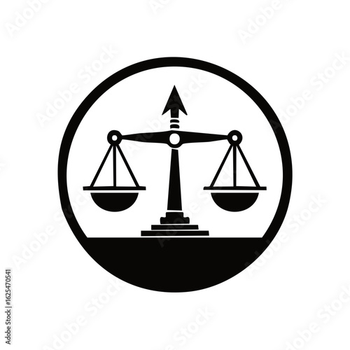 Scales of Justice Icon. Law and Order Emblem. Legal Balance Symbol in Circle Frame. Fair Judgement Sign.