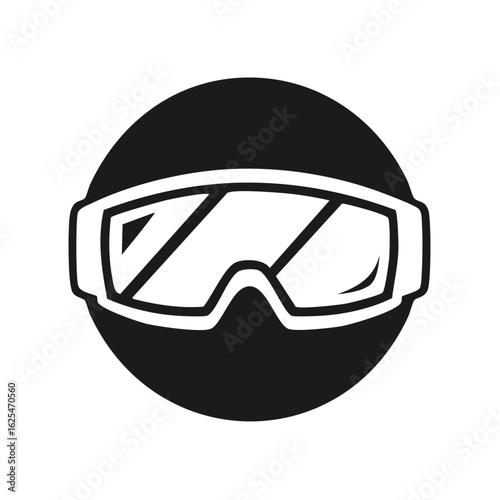 Icon of ski goggles with black circle background for winter sports and outdoor activities