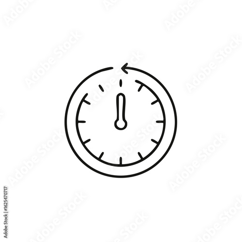 Simple hand drawn circular clock with arrow indicating time passing