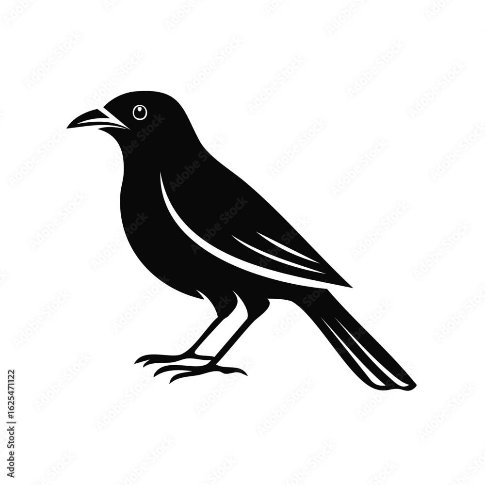 Fototapeta premium Stylized black bird silhouette with simple detail on a white background