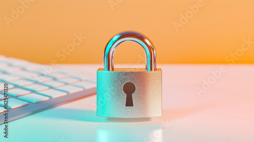 Wallpaper Mural Retro futuristic vector depiction of a silver padlock on a white keyboard Torontodigital.ca