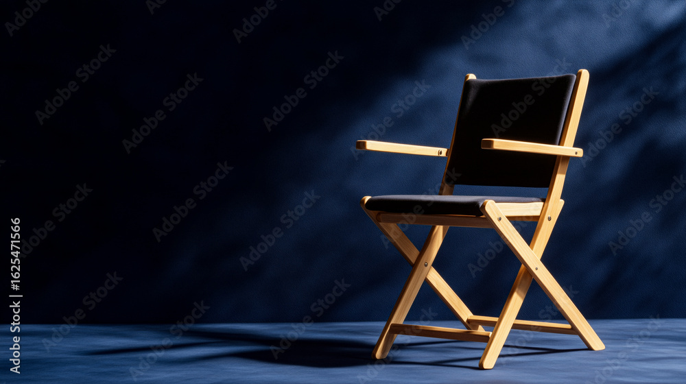 Obraz premium Vintage film set style directors chair empty against an indigo textured wall