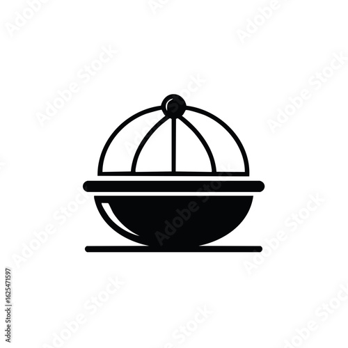 Black and white food cloche icon with serving bowl and lid graphic