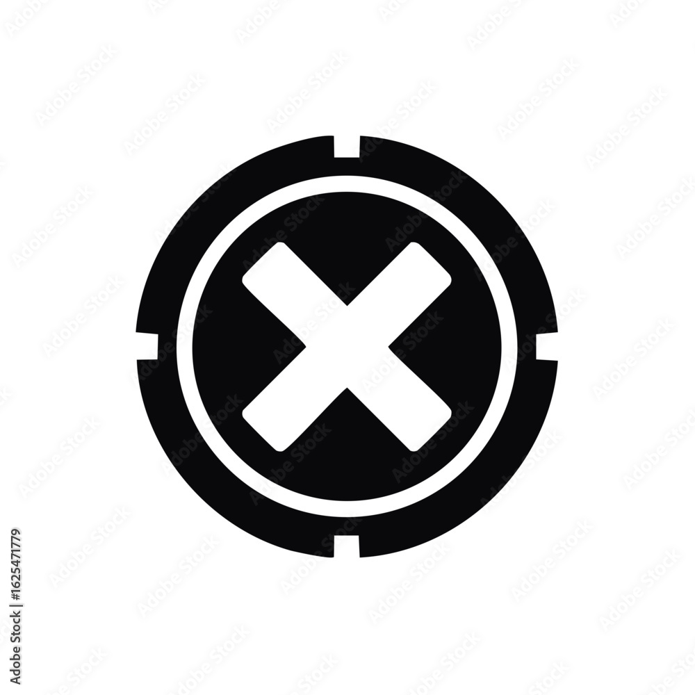 Obraz premium Circular black icon with an X mark for delete, close, or error symbol