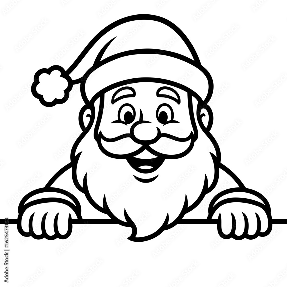 Obraz premium A charming black and white illustration of Santa Claus, complete with his iconic beard and hat, offers a glimpse of festive cheer, perfect for holiday themes. vector illustration