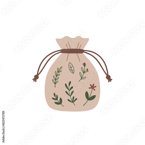 Vector illustration of aromatherapy pouch realistic style on white background, wellness accessory