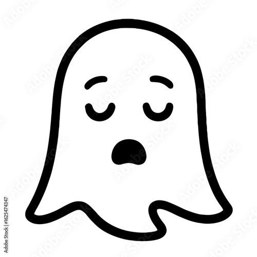 A lonely ghost, depicted with a simple yet emotive style, expresses a sense of sadness and isolation, with a minimalistic aesthetic emphasizing the core feeling of loneliness. vector illustration