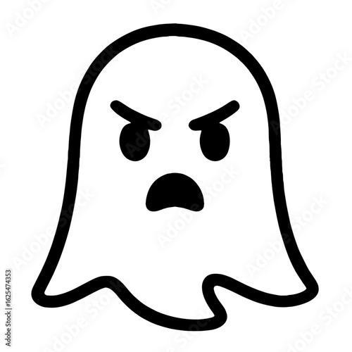 A cartoon ghost with an angry expression. The ghost figure embodies the spooky side.  vector illustration