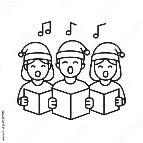 Carol singers performing together with songbooks during Christmas  