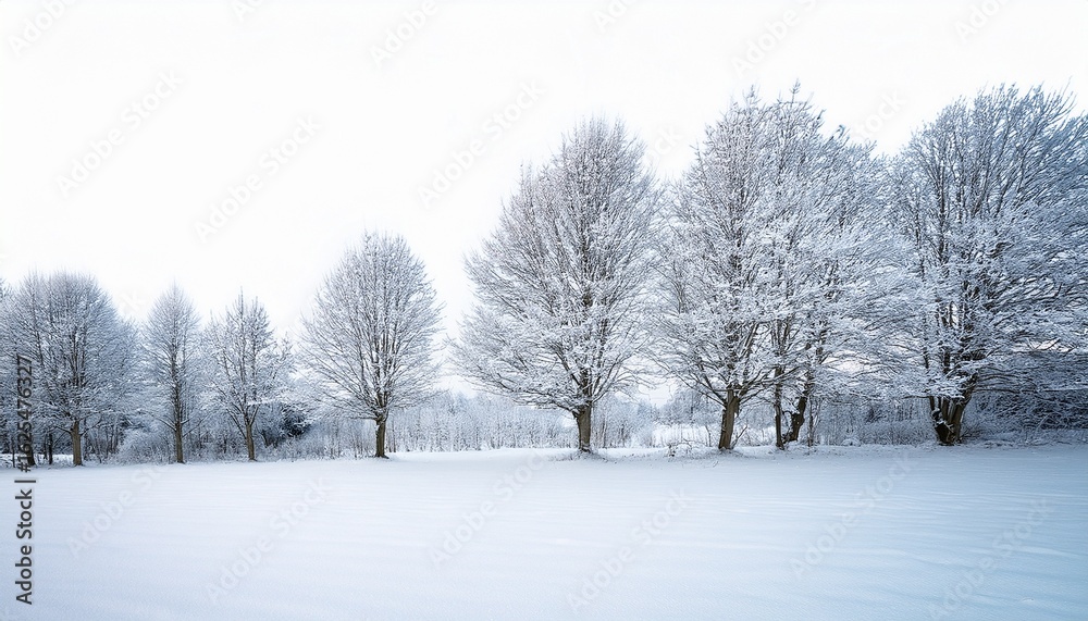 Fototapeta premium snowy landscape with frozen trees isolated on white background snowfield nature snow