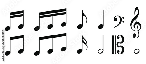 Music note symbols Icons set on white background